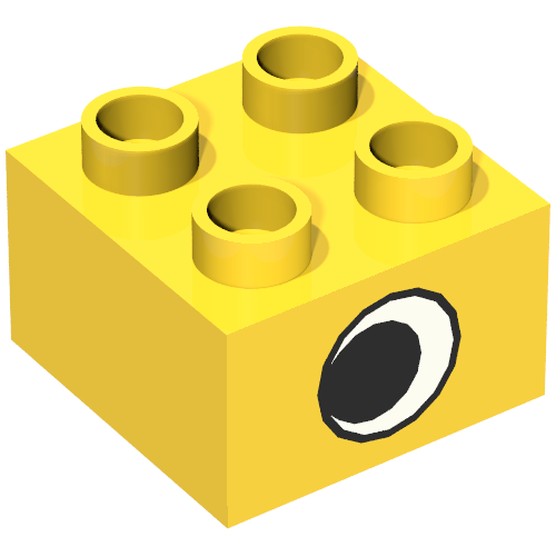 Duplo Brick 2 × 2 with Eye without White Spot Print, on One Side Yellow