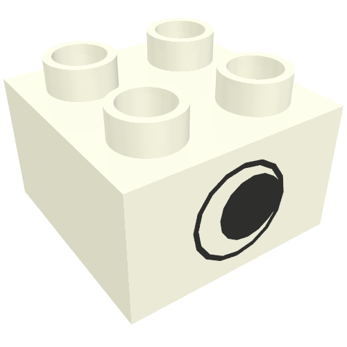 Duplo Brick 2 × 2 with Eye without White Spot Print, on Two Sides Weiß