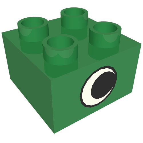 Duplo Brick 2 × 2 with Eye without White Spot Print, on Two Sides Green