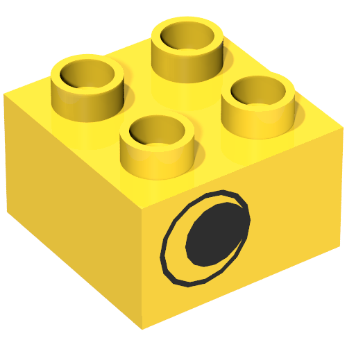Duplo Brick 2 × 2 with Eye without White Print, on One Side, Offset Left Gelb