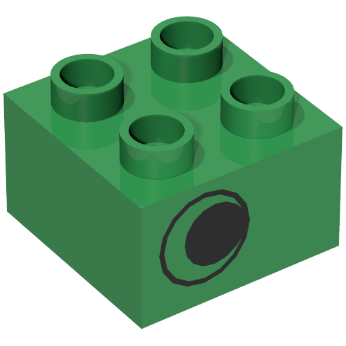 Duplo Brick 2 × 2 with Eye without White Print, on One Side, Offset Left Green