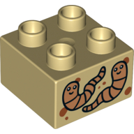 Duplo Brick 2 × 2 with 2 Worms Print Tan
