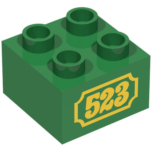 Duplo Brick 2 × 2 with Yellow '523' Antique Style Print Grün