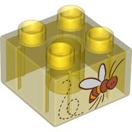 Duplo Brick 2 × 2 with Flying Bee Print Transparent-Gelb