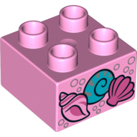 Duplo Brick 2 × 2 with 3 Shells and Silver Bubbles Print Bright Pink