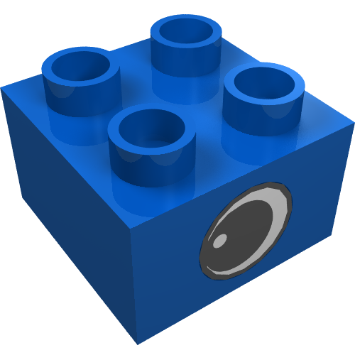 Duplo Brick 2 × 2 with Eye with White Spot Print, on Two Sides - Type 1 Blau