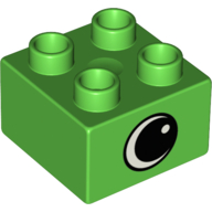 Duplo Brick 2 × 2 with Eye with White Spot Print, on Two Sides - Type 1 Hellgrün