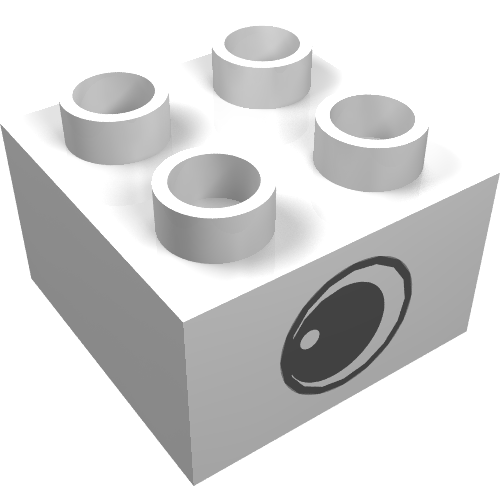 Duplo Brick 2 × 2 with Eye with White Spot Print, on Two Sides - Type 1 White