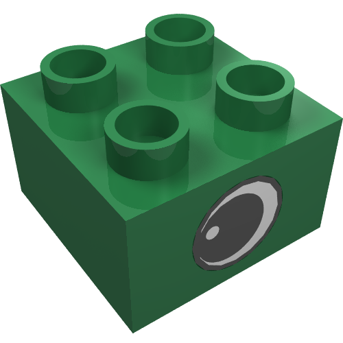 Duplo Brick 2 × 2 with Eye with White Spot Print, on Two Sides - Type 1 Grün