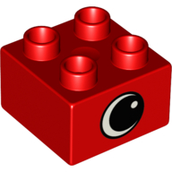 Duplo Brick 2 × 2 with Eye with White Spot Print, on Two Sides - Type 1 Red