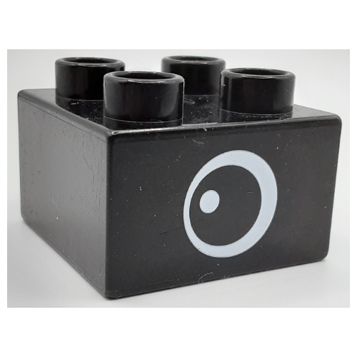 Duplo Brick 2 × 2 with Eye, White Dot, White All Around Pupil Print, on Two Sides - Type 2 Black