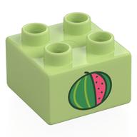 Duplo Brick 2 × 2 with Watermelon Print Yellowish Green