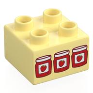 Duplo Brick 2 × 2 with 3 Jam Jars Print Bright Light Yellow