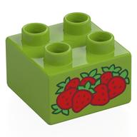 Duplo Brick 2 × 2 with Strawberries Print Lime