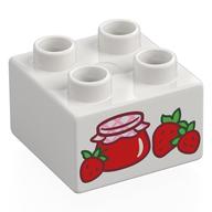 Duplo Brick 2 × 2 with Strawberries and Jam Jar Print White