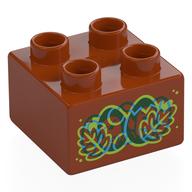 Duplo Brick 2 × 2 with Red, Blue, Lime Leaves, Eggs print Dark Orange