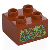 Duplo Brick 2 × 2 with Red, Blue, Lime Leaves, Hidden Picture print Dark Orange