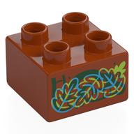 Duplo Brick 2 × 2 with Red, Blue, Lime Leaves, Hidden Picture print Dark Orange