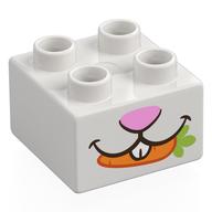 Duplo Brick 2 × 2 with Bright Pink Bunny Nose, Mouth, Carrot print White