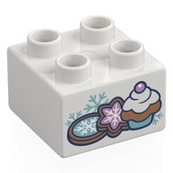 Duplo Brick 2 × 2 with Cupcake, Cookies with Snow Flakes print White