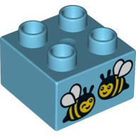 Duplo Brick 2 × 2 with Two Bees Print Medium Azure