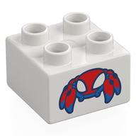 Duplo Brick 2 × 2 with Red/Blue Spider-Bot print White