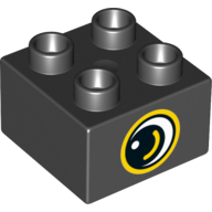 Duplo Stein 2 × 2 mit Auge mit goldener Umrandung, weißem Fleck und Kurve auf zwei Seiten (bedruckt)