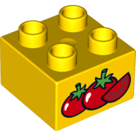 Duplo Brick 2 × 2 with Tomatoes Print Yellow