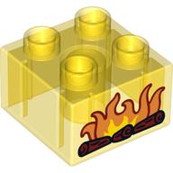 Duplo Brick 2 × 2 with Fire, Logs print Transparent-Gelb