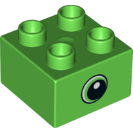 Duplo Brick 2 × 2 with Eye, White Sclera and Spot in Pupil on both sides Print Bright Green