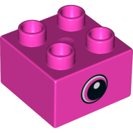 Duplo Brick 2 × 2 with Eye, White Sclera and Spot in Pupil on both sides Print Dark Pink