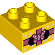 Duplo Brick 2 × 2 with Gift with Minnie Mouse Ears & Bow Print Yellow