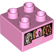Duplo Brick 2 × 2 with 3 Donuts Print Bright Pink