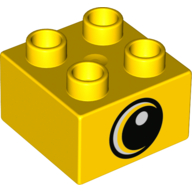 Duplo Brick 2 × 2 with Eye Looking Right with White Pupil Print Gelb