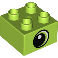Duplo Brick 2 × 2 with Eye Looking Left with White Pupil Print Limette