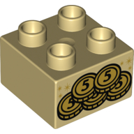 Duplo Brick 2 × 2 with 5 Gold Coins with '5' Print Beige
