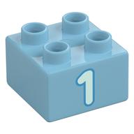 Duplo Brick 2 × 2 with Light Aqua '1' Print Medium Azure