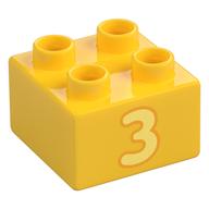 Duplo Brick 2 × 2 with Bright Light Yellow '3' Print Yellow