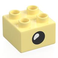 Duplo Brick 2 × 2 with Eye with White Teardrop Spot / Closed Eye Print Bright Light Yellow