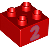 Duplo Brick 2 × 2 with Pink '2' Print Red