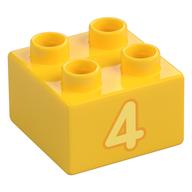 Duplo Brick 2 × 2 with Bright Light Yellow '4' Print Gelb