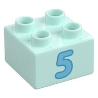 Duplo Brick 2 × 2 with Medium Azure '5' Print Light Aqua