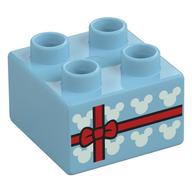 Duplo Brick 2 × 2 with Mickey Mouse Silhouette and Ribbon with Bow (Gift) Print Mittelazur