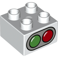Duplo Brick 2 × 2 with Red and Green Lights Print Weiß