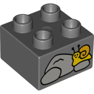 Duplo Brick 2 × 2 with Rocks and Yellow Snail Print Dark Bluish Gray