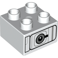Duplo Brick 2 × 2 with Silver Lines and Black Circle Print White
