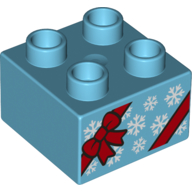 Duplo Brick 2 × 2 with Red Ribbon and Snowflakes (Present) print Mittelazur