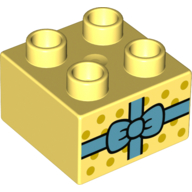 Duplo Brick 2 × 2 with Medium Blue Ribbon (Present) print Leuchtendes Hellgelb