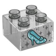 Duplo Brick 2 × 2 with Glass Slipper print Trans-Clear