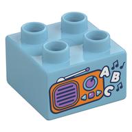 Duplo Brick 2 × 2 with Radio, 'A B C' Print Medium Azure